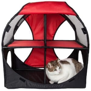 Pet Life Kitty-Play Obstacle Soft Folding Cat House Red Black Pink Grey Blue Khaki Brown - Red - Black