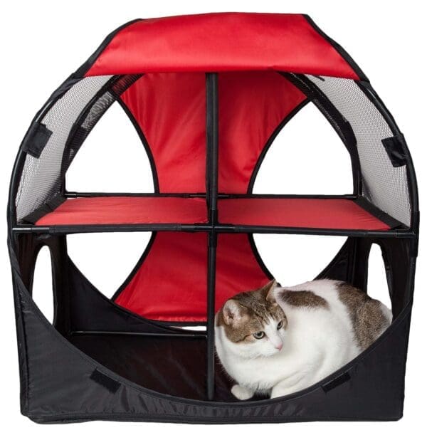 Pet Life Kitty-Play Obstacle Soft Folding Cat House Red Black Pink Grey Blue Khaki Brown - Red - Black