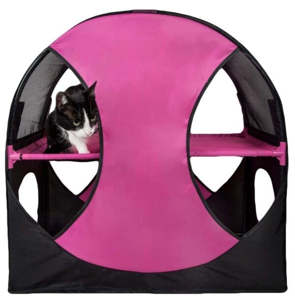 Pet Life Kitty-Play Obstacle Soft Folding Cat House Red Black Pink Grey Blue Khaki Brown - Pink Black