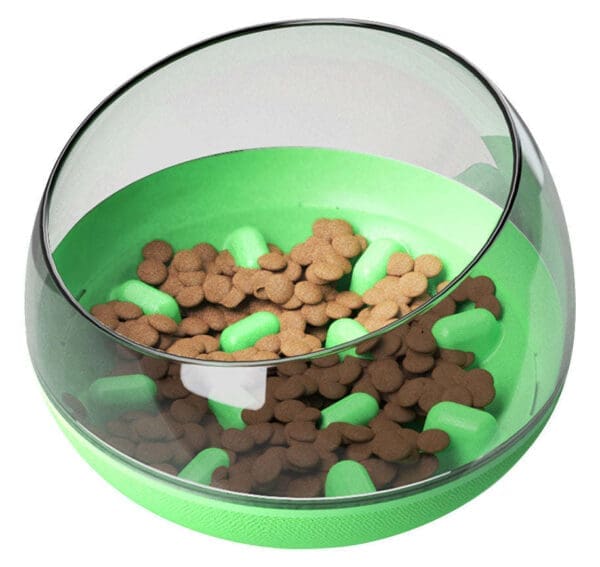 Pet Life Tumbowl Slow Feeding Bowl Yellow Blue Green - Green