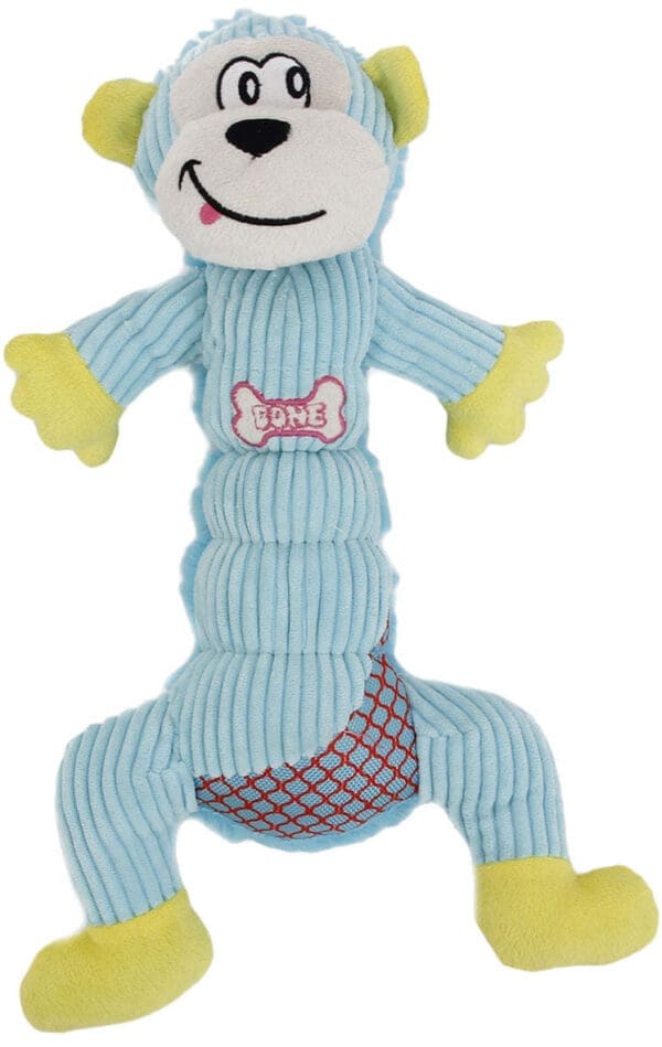 Cuddle Plush Mesh and Plush Squeaking Dog Toy Light Blue Dark Brown