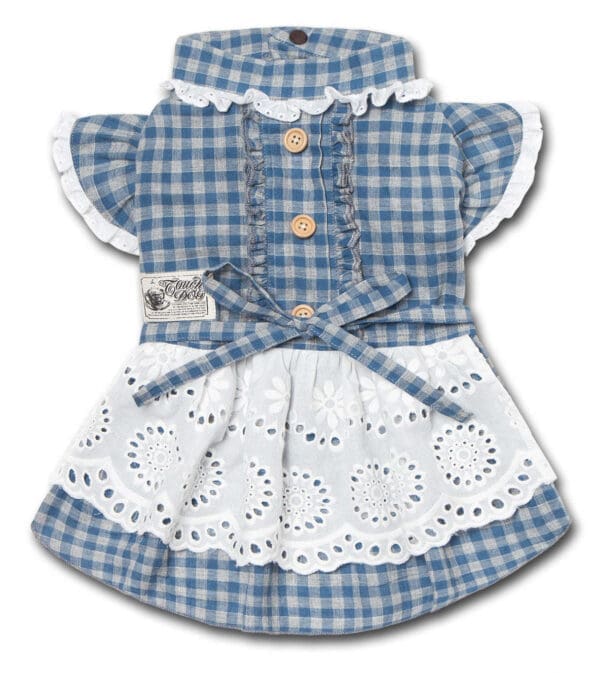 I love Poochi Plaid Dog Dress Grey Blue - BLUE small