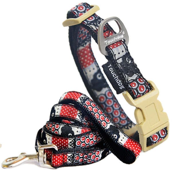 Owl-Eyed' Embroidered Dog Collar and Leash Red / Black S, M - Image 2