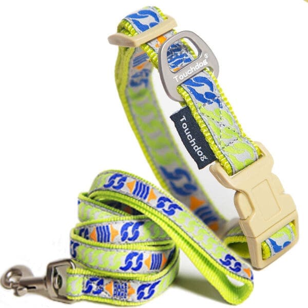 Chain Printed Embroidered Collar and Leash Yellow S M