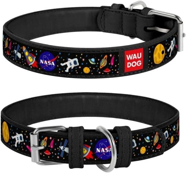 Leather Dog Collar for Small Medium Dogs NASA