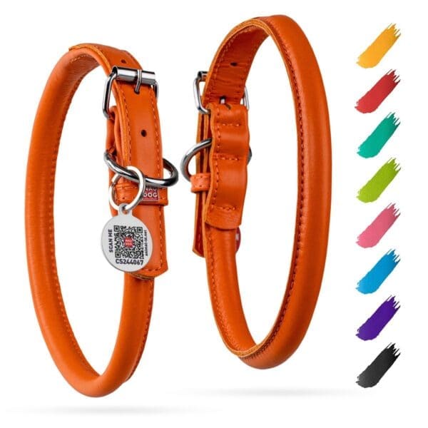 Orange Ultra Soft Rolled Leather Dog Collar