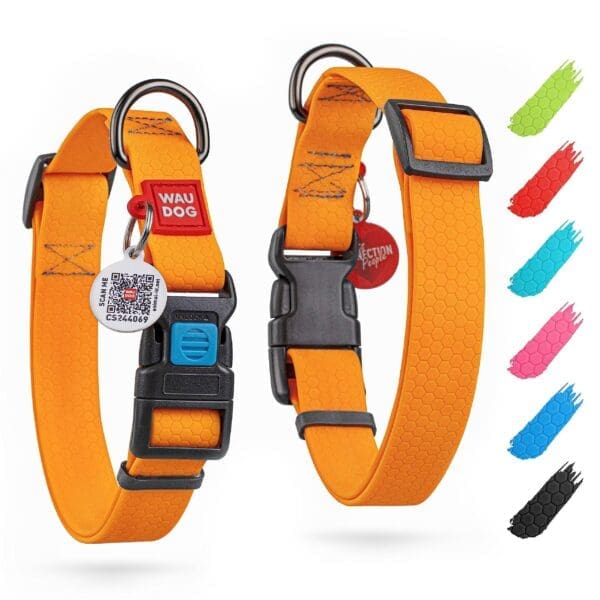 Orange Waterproof Dog Collar Adjustable