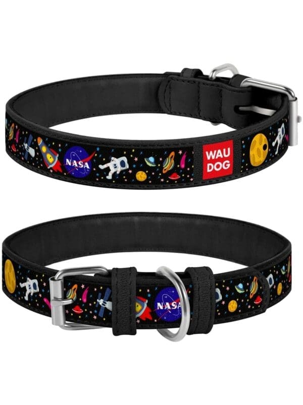 Leather Dog Collar NASA Design 8-11 inch