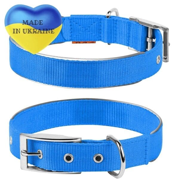 Blue Nylon Reflective Dog Collar S Size