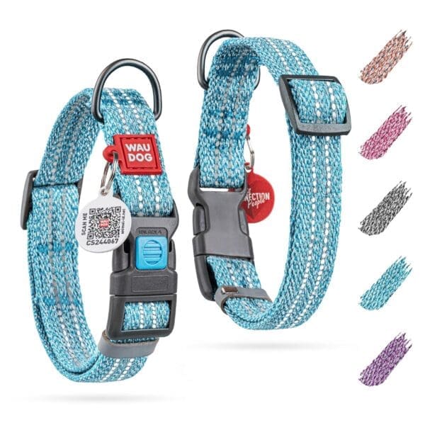 Blue Reflective Cotton Dog Collar