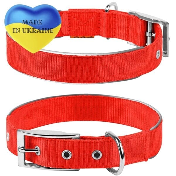 Red Nylon Reflective Dog Collar L Size