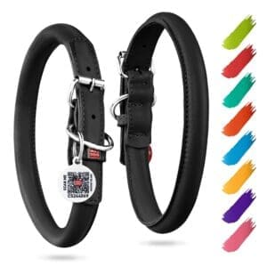 Black Ultra Soft Rolled Leather Dog Collar 10-13 inch