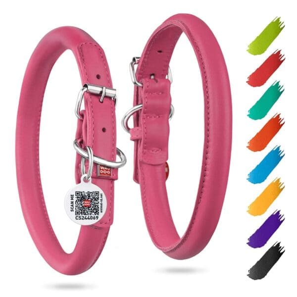 Pink Ultra Soft Rolled Leather Dog Collar 8-10 inch