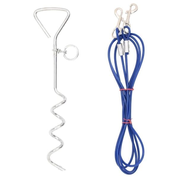 Dog Tie Out Cable with Ground Stake Blue