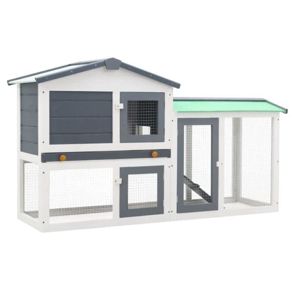 Outdoor Large Rabbit Hutch Gray and White