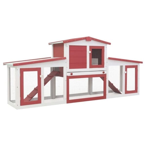 Outdoor Large Rabbit Hutch Red and White Wood