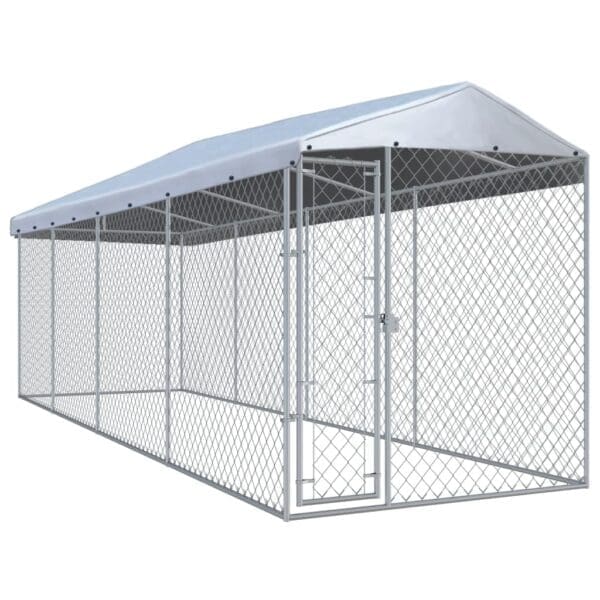 Outdoor Dog Kennel with Roof Silver