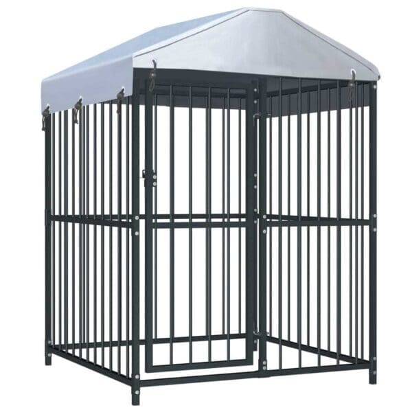 Outdoor Dog Kennel with Roof Black