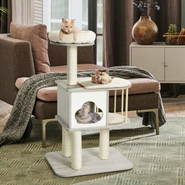 46 Inch Wooden Cat Tree Gray