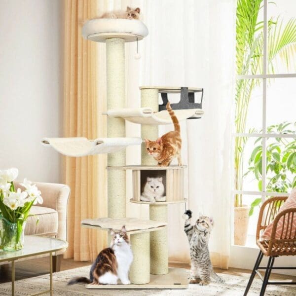 77.5 Inch Cat Tree Condo Beige