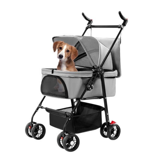 4 Wheels Foldable Pet Stroller Grey Black - grey