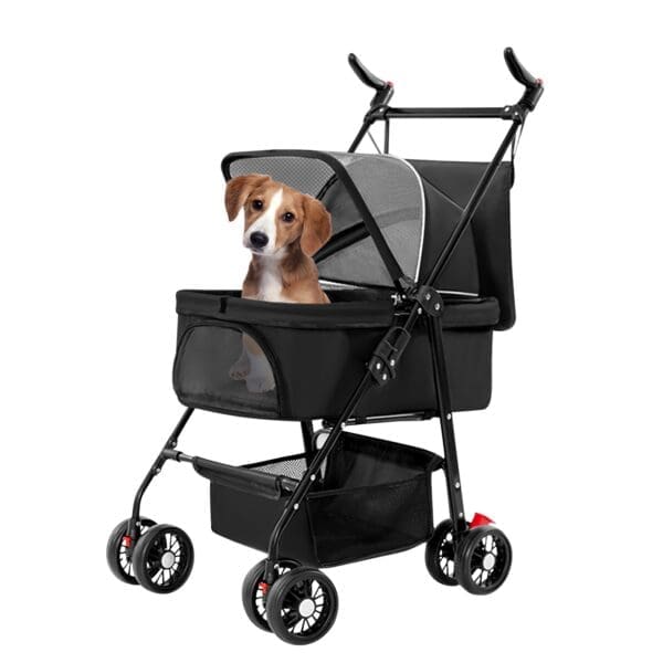 4 Wheels Foldable Pet Stroller Grey Black - Black