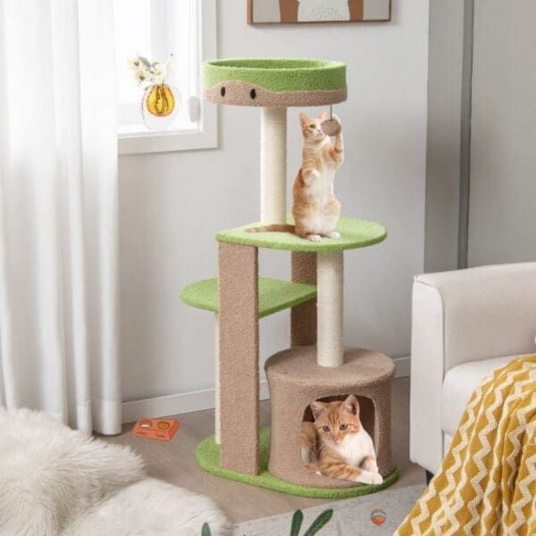 5-Tier Modern Cat Tree Brown+Green