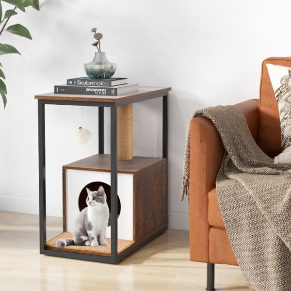 Cat Furniture End Table Rustic Brown