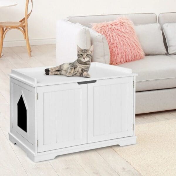 Cat Litter Box Enclosure Double Doors Various Colors - White