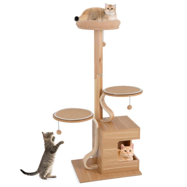 4-Layer Wooden Cat Tree Natural