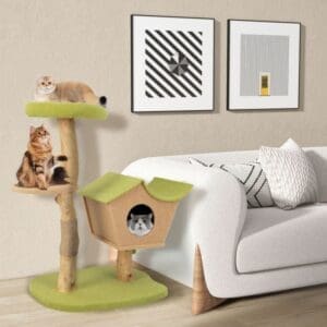 43 Inch Wooden Cat Tree Green