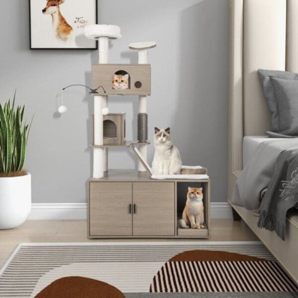 Cat Tree with Litter Box Enclosure Gray