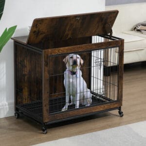 38 Inch Heavy-Duty Dog Crate Furniture Brown Gray