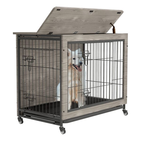 38 Inch Heavy-Duty Dog Crate Furniture Brown, Gray - Image 2