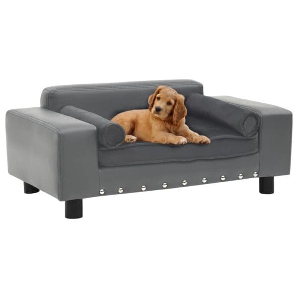 Dog Sofa Gray Plush and Faux Leather