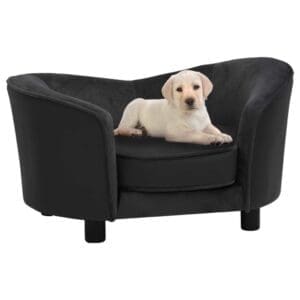 Dog Sofa Black Plush and Faux Leather