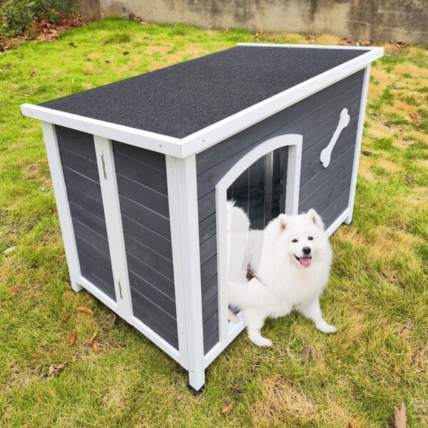 Large Wooden Dog House Outdoor Waterproof Gray