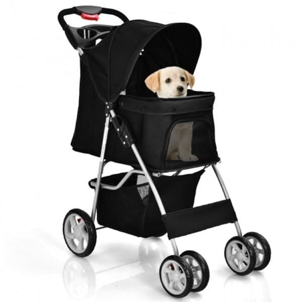 Simple Design Foldable 4-Wheel Pet Stroller Navy Black