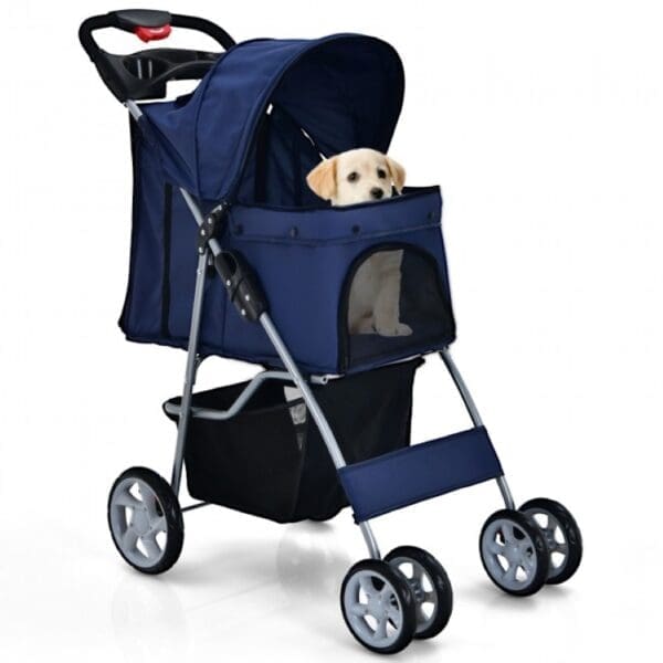 Simple Design Foldable 4-Wheel Pet Stroller Navy Black