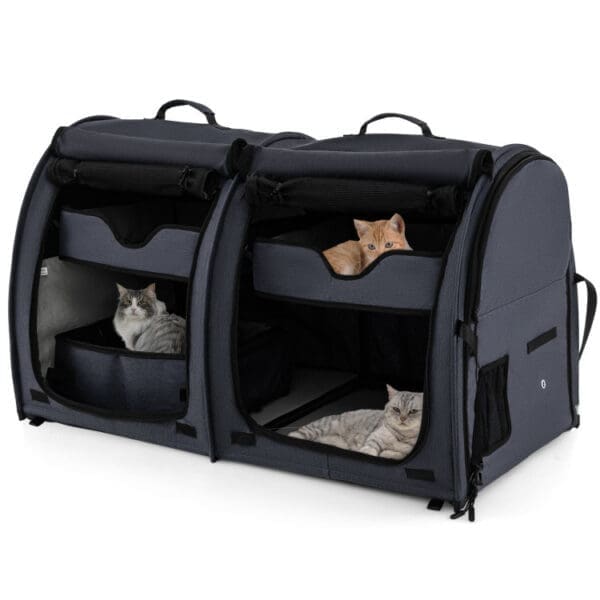 Double Compartment Pet Carrier with Hammocks Navy Blue Black Brown - Black