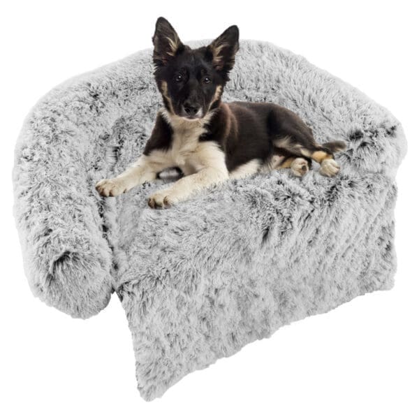 Gray Plush Calming Dog Couch Bed S L M - M