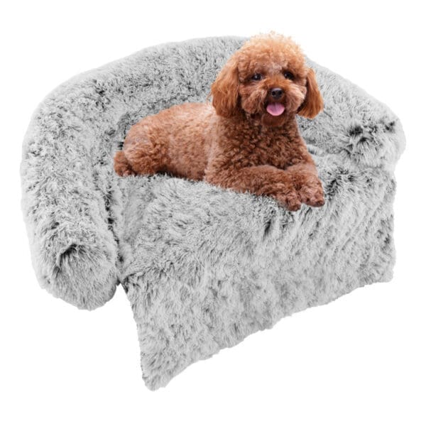 Gray Plush Calming Dog Couch Bed S L M - S