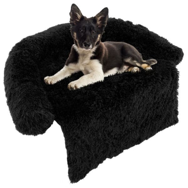 Black Plush Calming Dog Couch Bed M S L - M