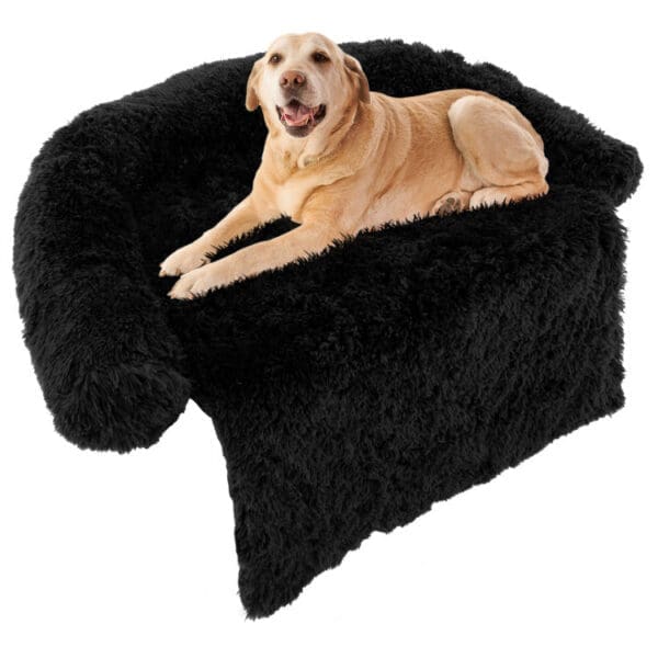 Black Plush Calming Dog Couch Bed M S L - L