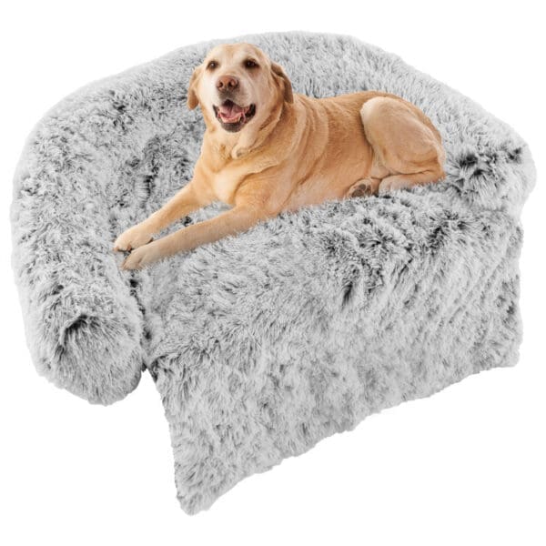 Gray Plush Calming Dog Couch Bed S L M - L