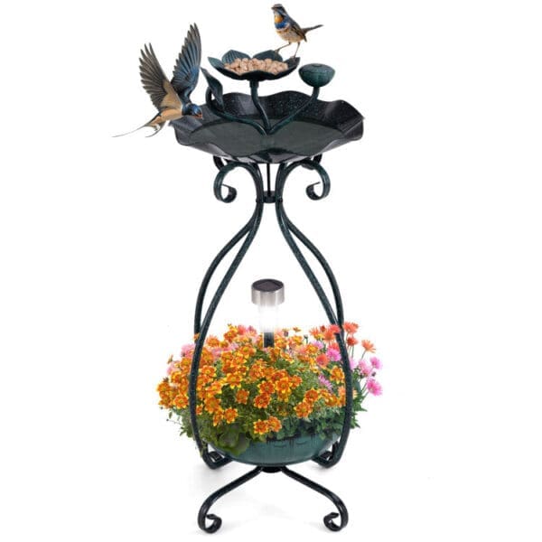 Solar Outdoor Bird Bath Feeder Combo Bronze Copper