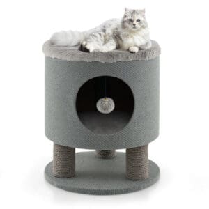 3-in-1 Cat Condo Stool with Scratching Post Gray Beige - Gray