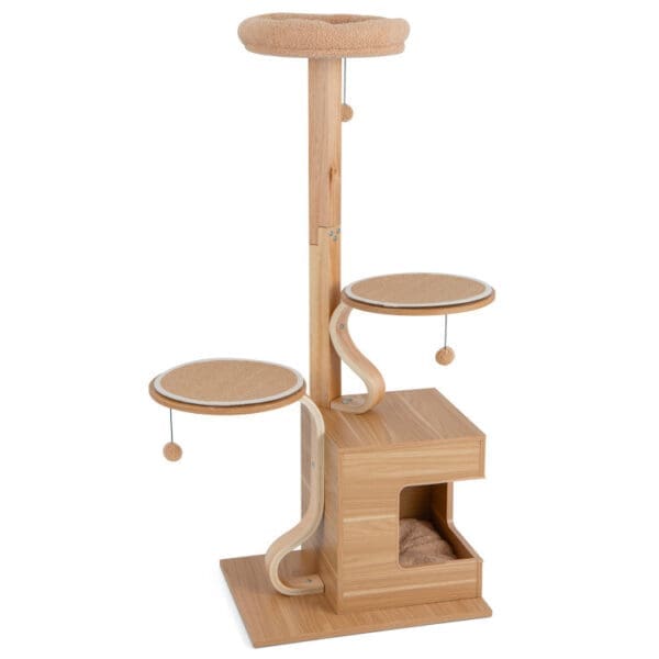 4-Layer Wooden Cat Tree Natural