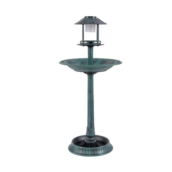 Bird Bath Feeder with Solar Light for Garden Backyard Decor Green Bronze