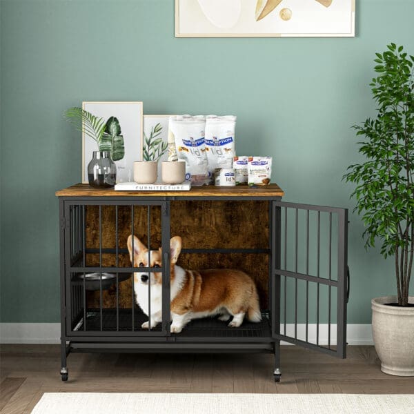 Modern Kennel Dog Crate Furniture Multi-Purpose Tray Antique Brown Antique Gray - Antique brown